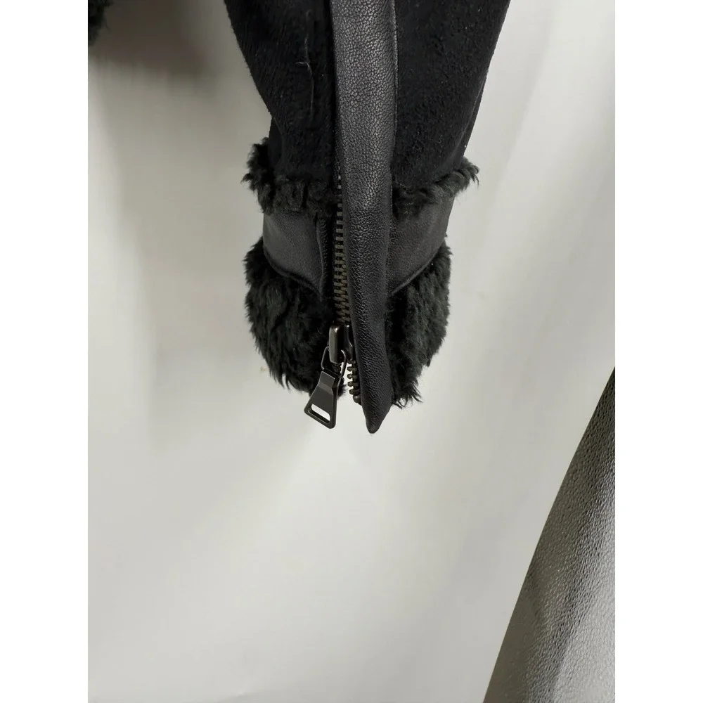 EXPRESS Black Faux Suede‎ Fur Lined Moto Jacket Womens Size Large